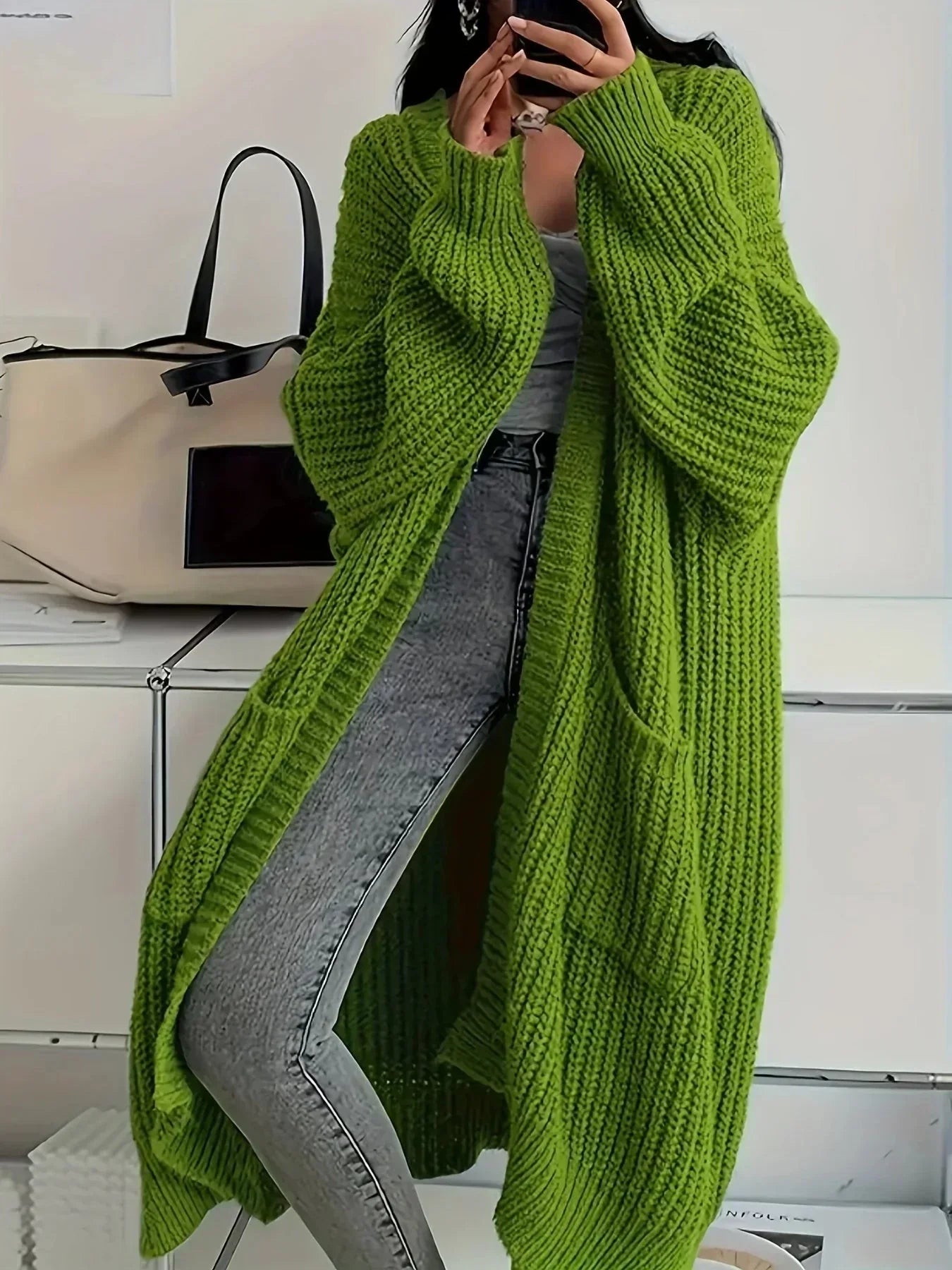 Allie Longline Cardigan with Open Front and Side Pockets