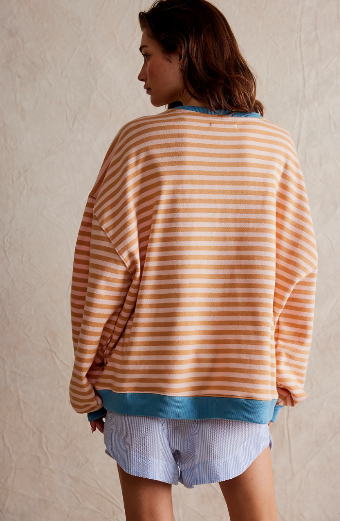 Amelia Oversized Striped Sweater with Wide Neckline - Orange Blue
