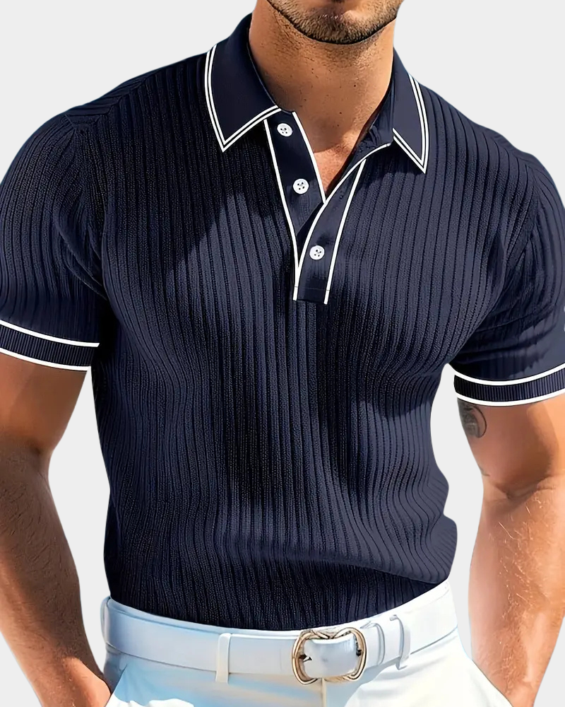 Amillo Men's Classic Polo Shirt with Two-Button Placket - Dark Blue