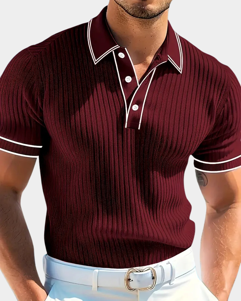 Amillo Men's Classic Polo Shirt with Two-Button Placket - Red