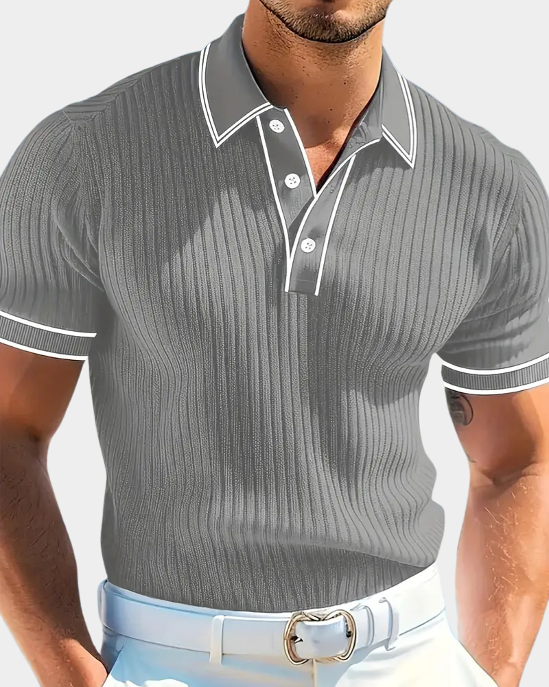 Amillo Men's Classic Polo Shirt with Two-Button Placket - Gray