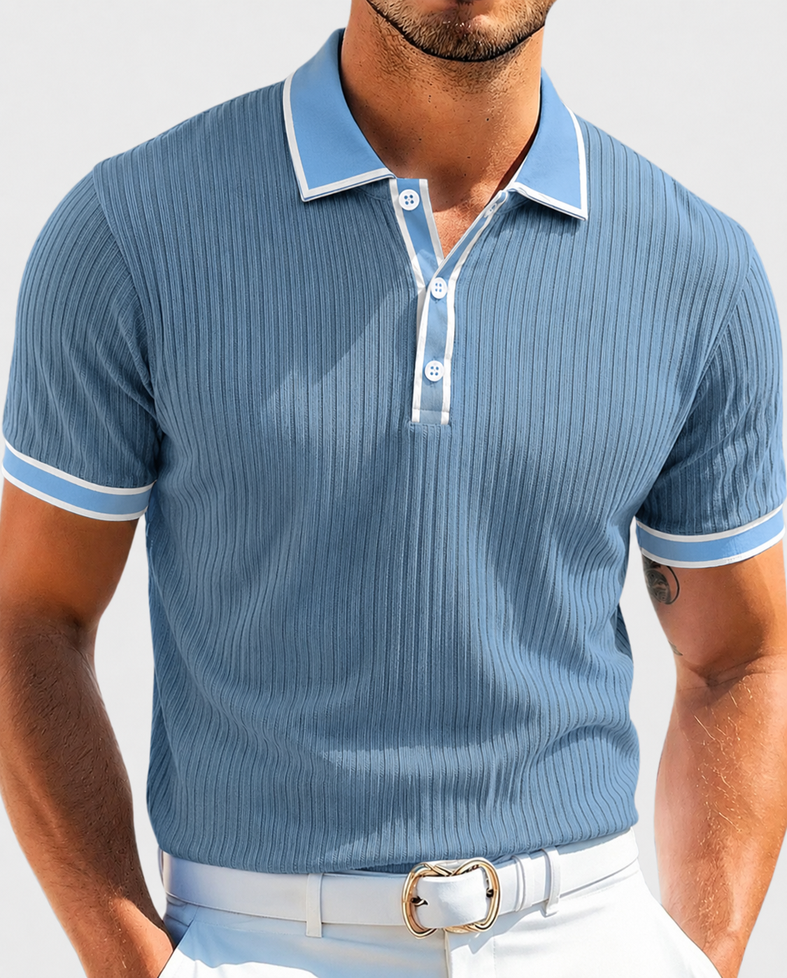 Amillo Men's Classic Polo Shirt with Two-Button Placket - Light Blue