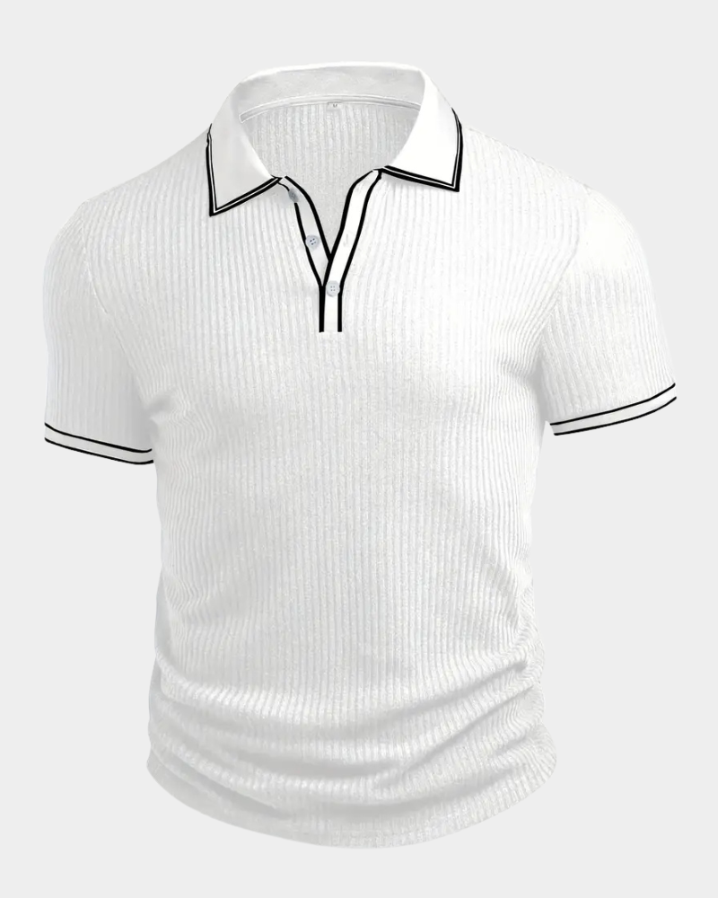 Amillo Men's Classic Polo Shirt with Two-Button Placket - White