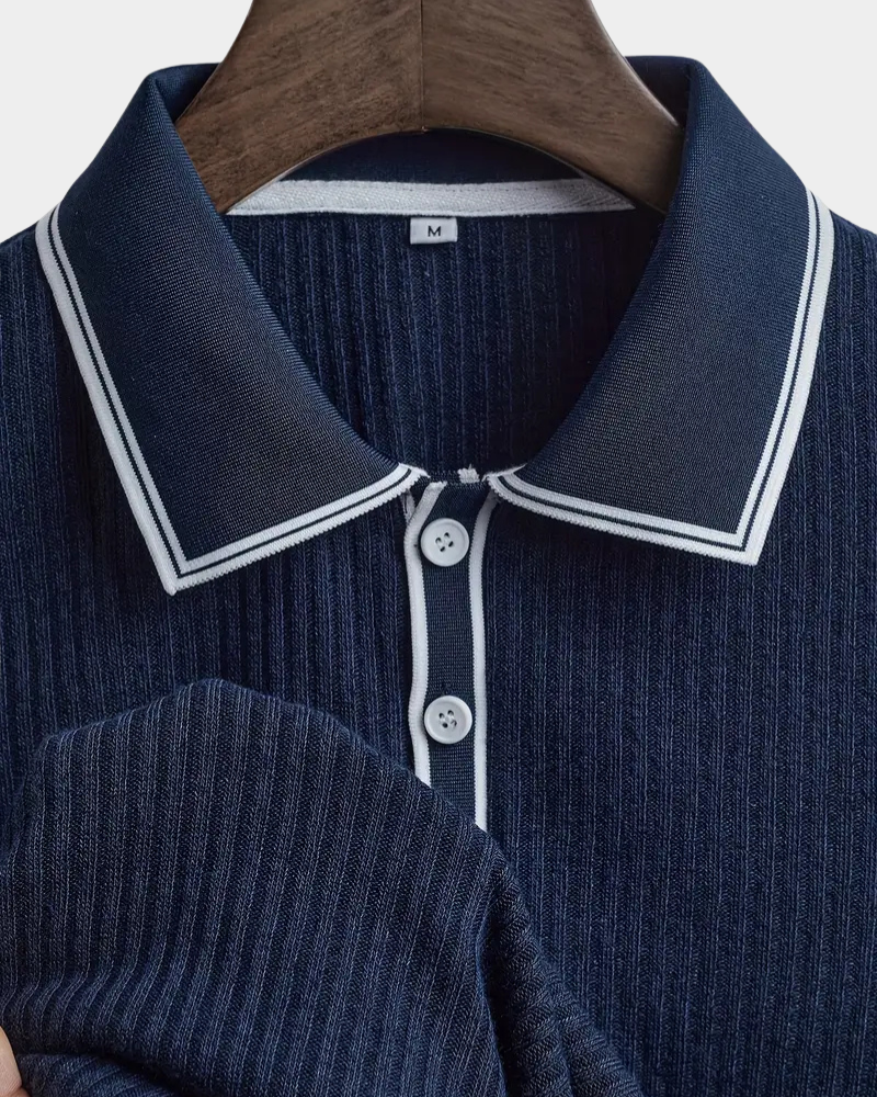 Amillo Men's Classic Polo Shirt with Two-Button Placket - Dark Blue