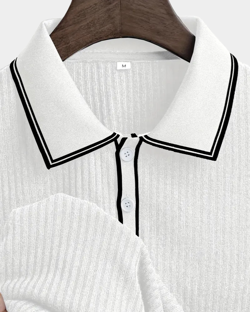 Amillo Men's Classic Polo Shirt with Two-Button Placket - White