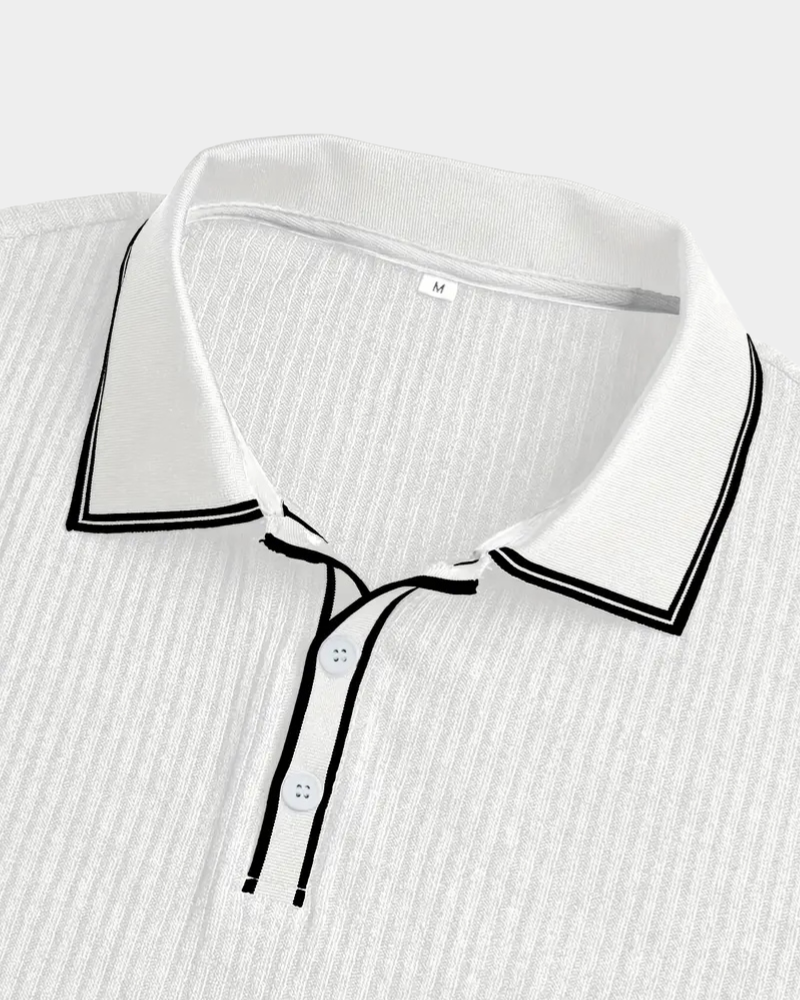 Amillo Men's Classic Polo Shirt with Two-Button Placket - White