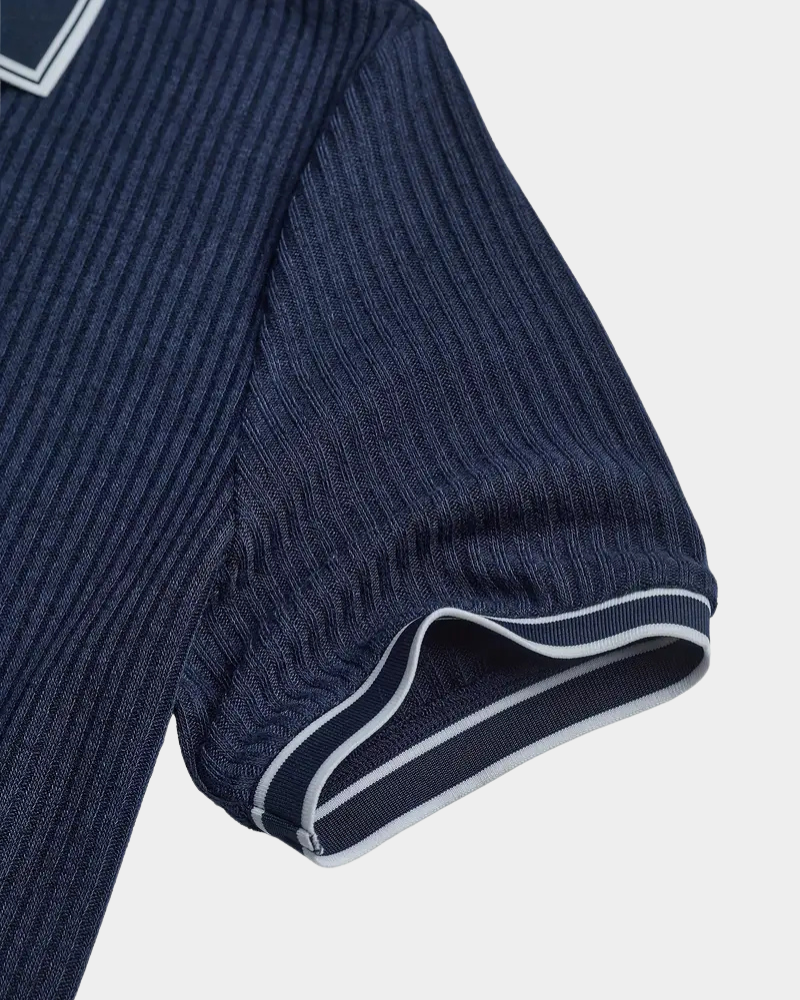 Amillo Men's Classic Polo Shirt with Two-Button Placket - Dark Blue
