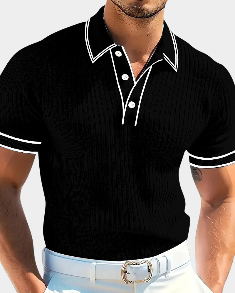 Amillo Men's Classic Polo Shirt with Two-Button Placket - Black