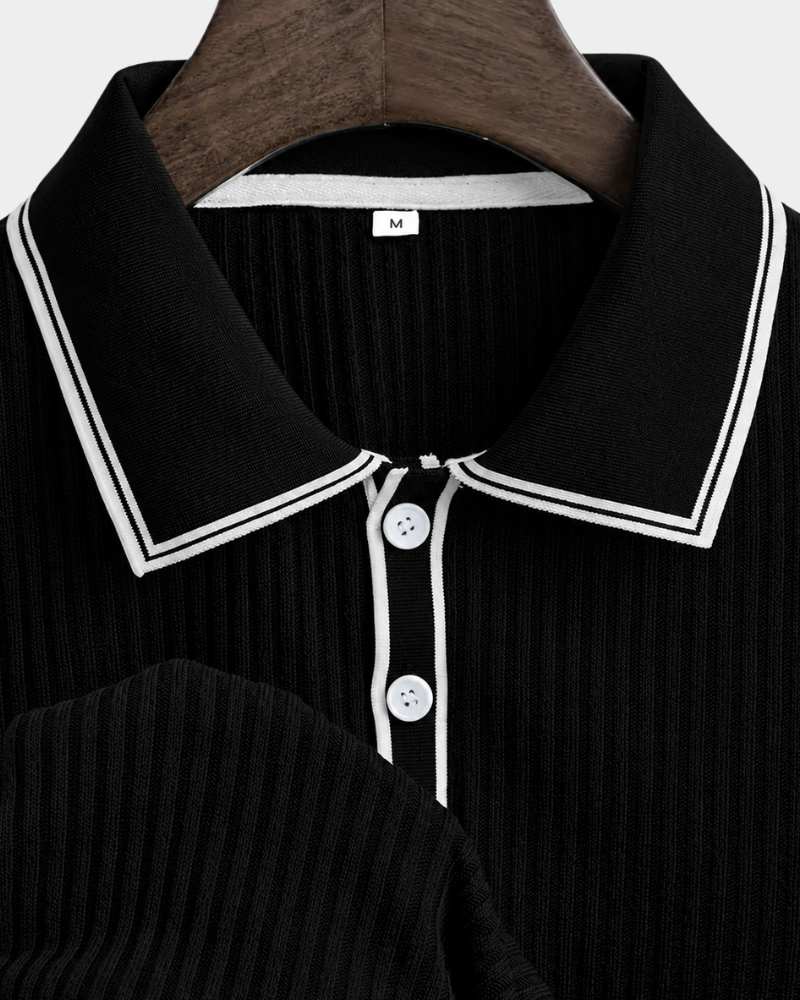 Amillo Men's Classic Polo Shirt with Two-Button Placket - Black