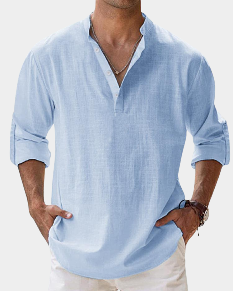 Anderson Men's Henley Shirt with Long Sleeves - Light Blue