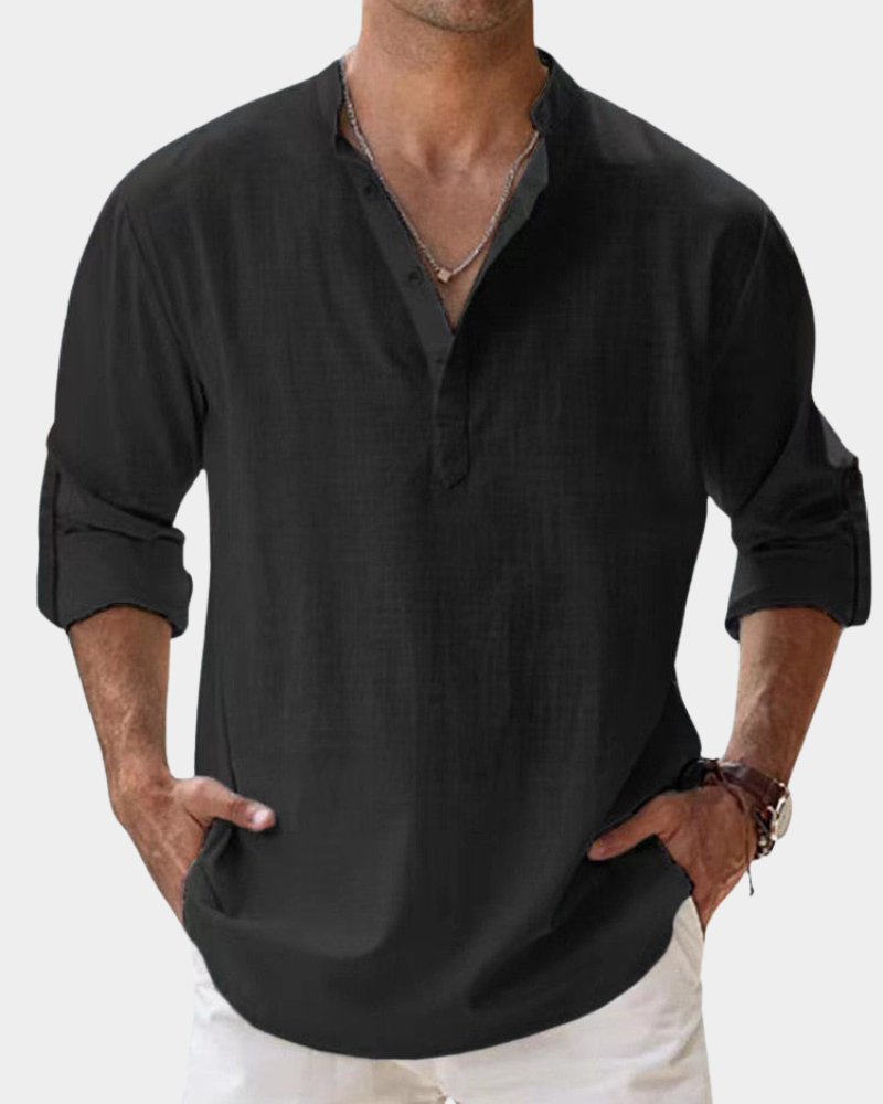 Anderson Men's Henley Shirt with Long Sleeves - Black