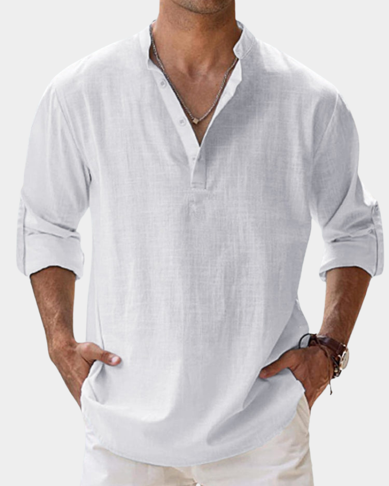Anderson Men's Henley Shirt with Long Sleeves - White