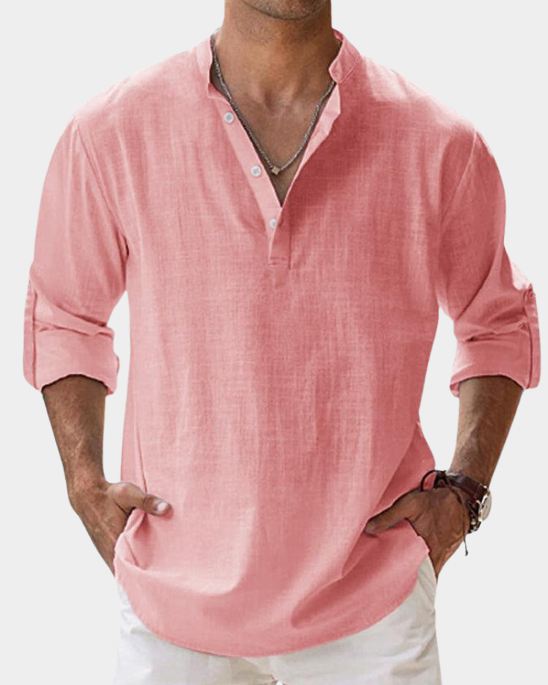 Anderson Men's Henley Shirt with Long Sleeves - Watermelon Red