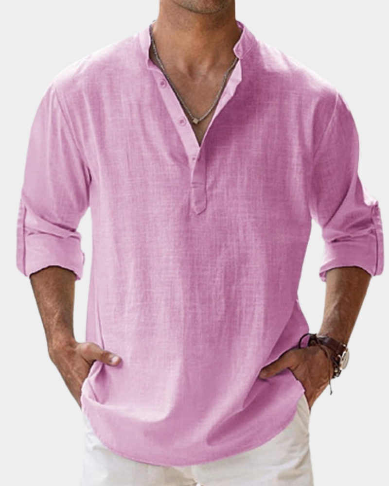 Anderson Men's Henley Shirt with Long Sleeves - Light Pink