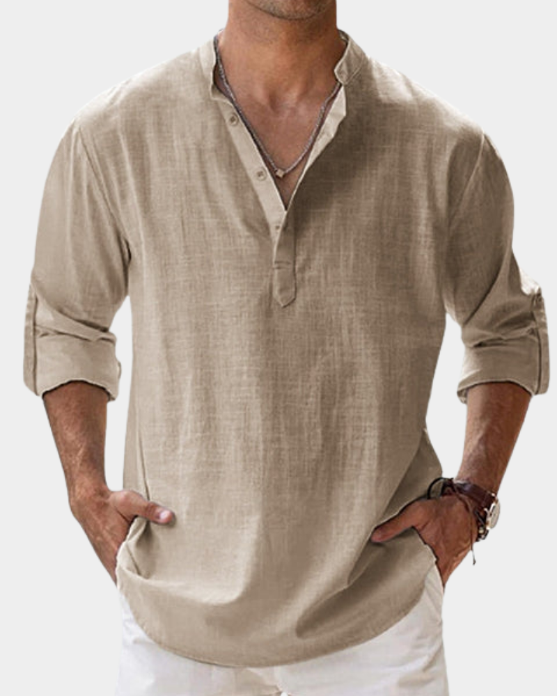 Anderson Men's Henley Shirt with Long Sleeves - Khaki