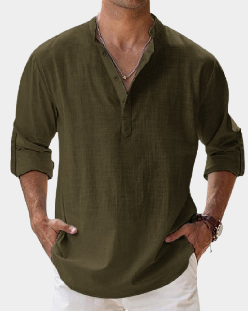Anderson Men's Henley Shirt with Long Sleeves - Dark Green