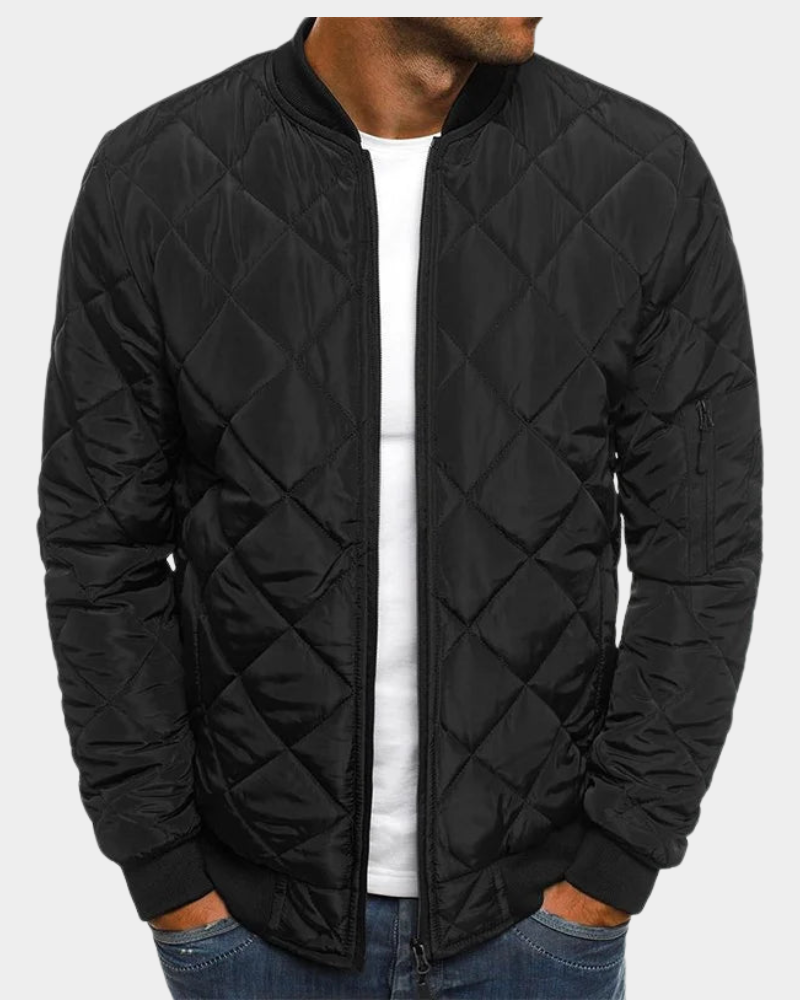 Andrei Men's Quilted Bomber Jacket with Ribbed Trim - Black