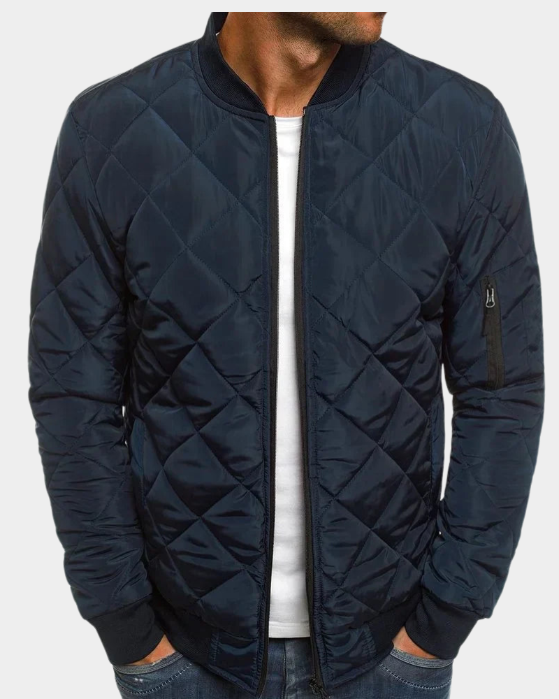 Andrei Men's Quilted Bomber Jacket with Ribbed Trim - Navy