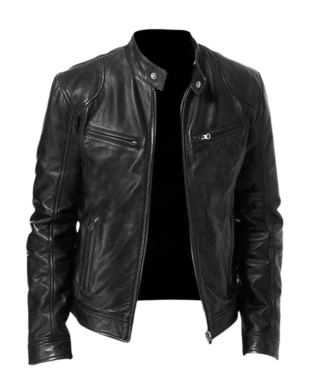 Ansel Men's Biker-Cut Jacket with Snap Collar - Black