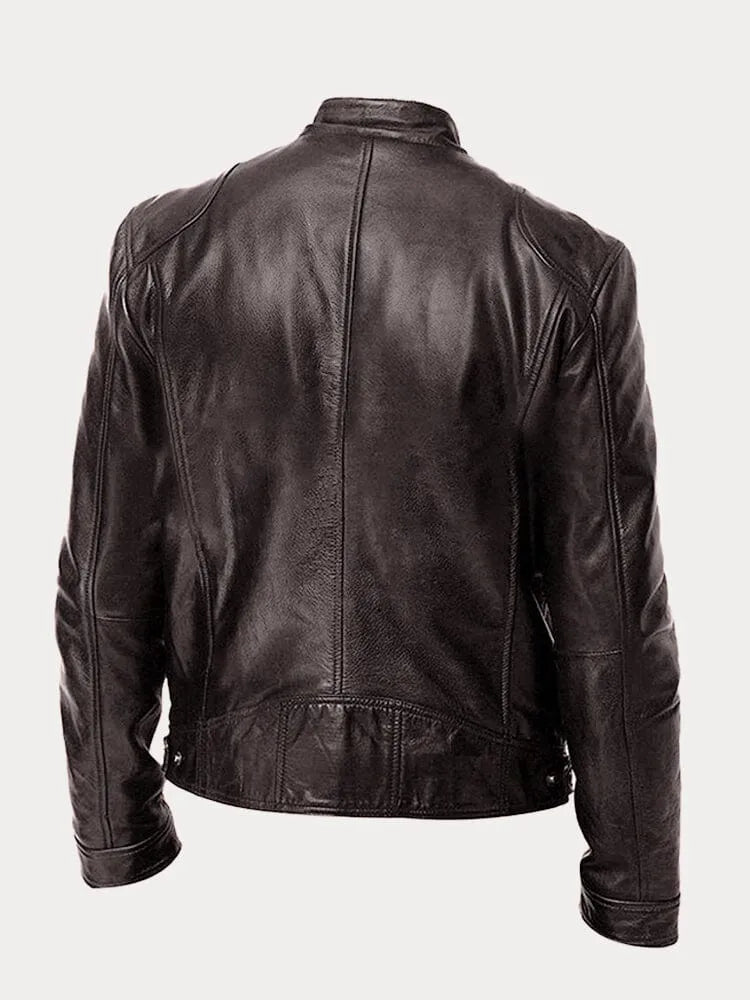Ansel Men's Biker-Cut Jacket with Snap Collar - Brown