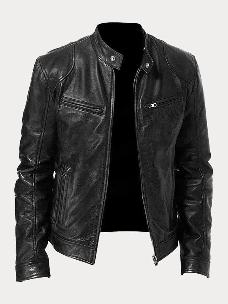 Ansel Men's Biker-Cut Jacket with Snap Collar - Black