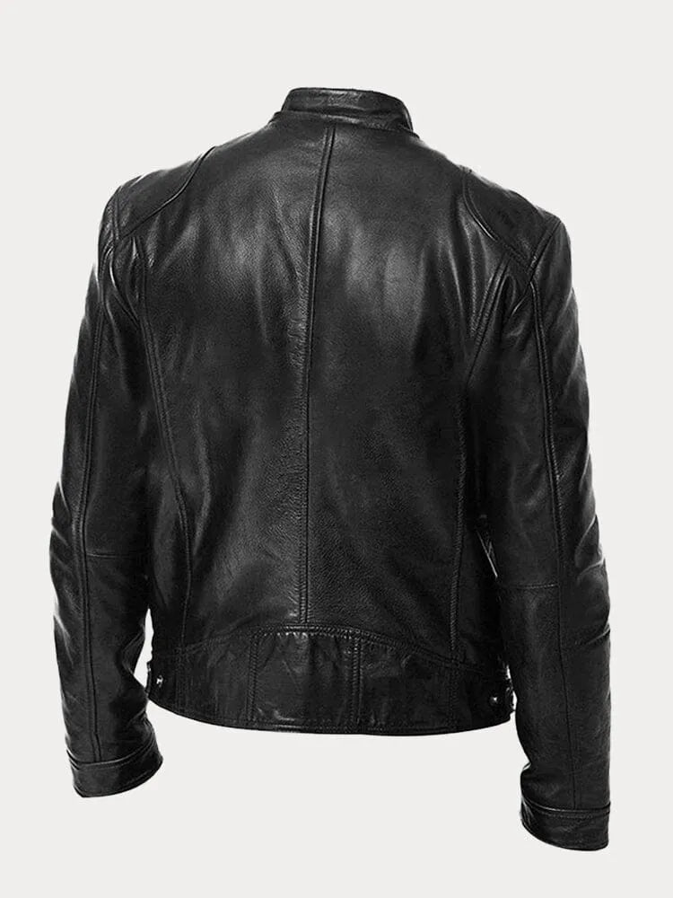 Ansel Men's Biker-Cut Jacket with Snap Collar - Black