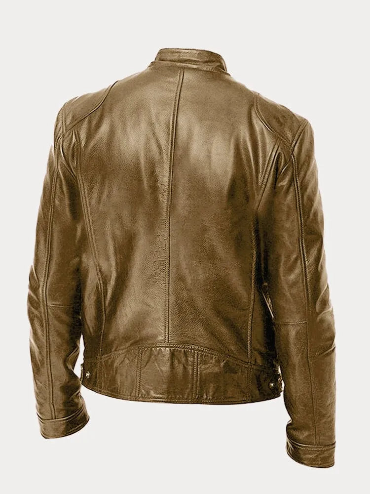 Ansel Men's Biker-Cut Jacket with Snap Collar - Khaki