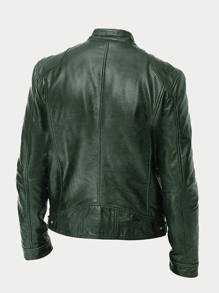 Ansel Men's Biker-Cut Jacket with Snap Collar - Army Green