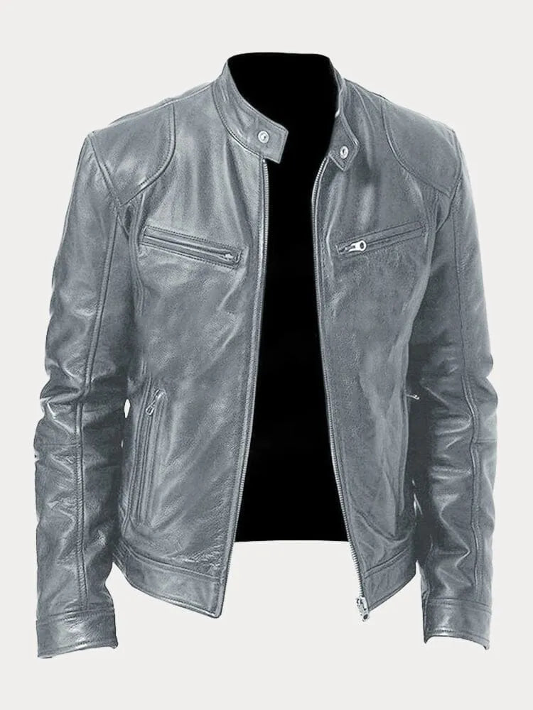 Ansel Men's Biker-Cut Jacket with Snap Collar - Gray
