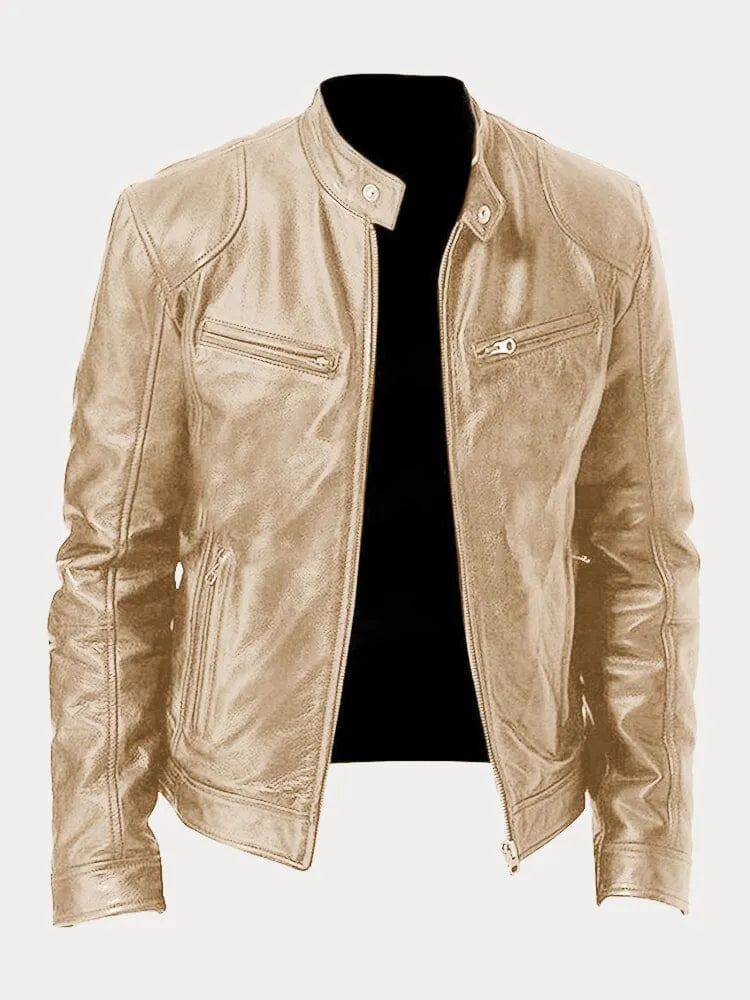 Ansel Men's Biker-Cut Jacket with Snap Collar - Gold