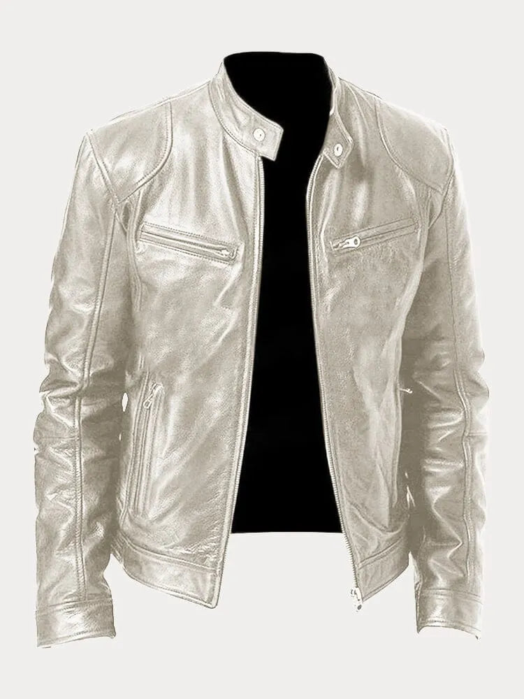 Ansel Men's Biker-Cut Jacket with Snap Collar - Silver Gray