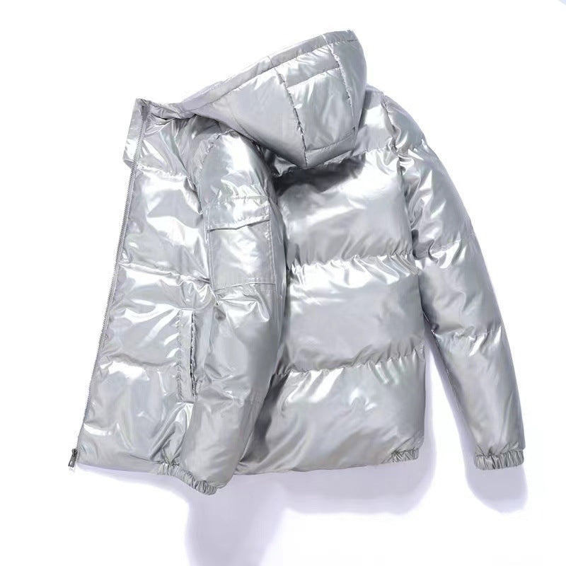 Ansgar Men's Gloss-Finish Puffer Jacket with Hood - Silver