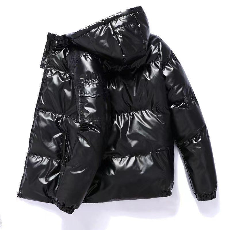 Ansgar Men's Gloss-Finish Puffer Jacket with Hood - Black