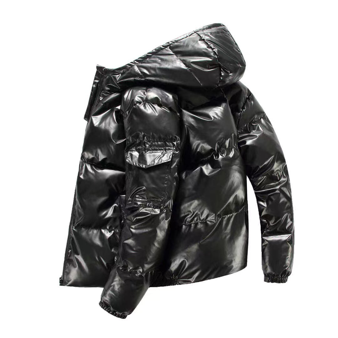 Ansgar Men's Gloss-Finish Puffer Jacket with Hood - Black