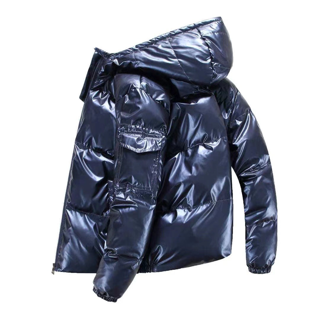 Ansgar Men's Gloss-Finish Puffer Jacket with Hood - Royal Blue