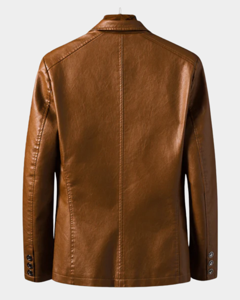 Anthone Men's Leather-Look Blazer Jacket with Notch Lapels - Amber
