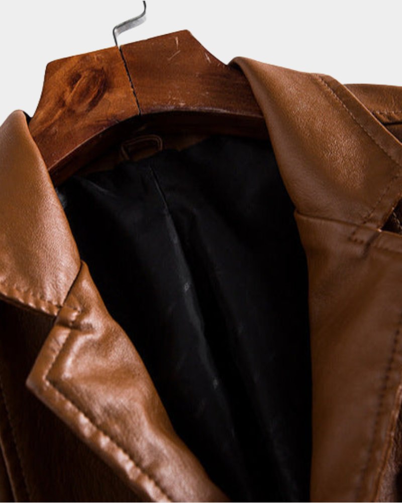 Anthone Men's Leather-Look Blazer Jacket with Notch Lapels - Amber