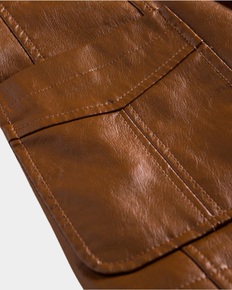 Anthone Men's Leather-Look Blazer Jacket with Notch Lapels - Amber