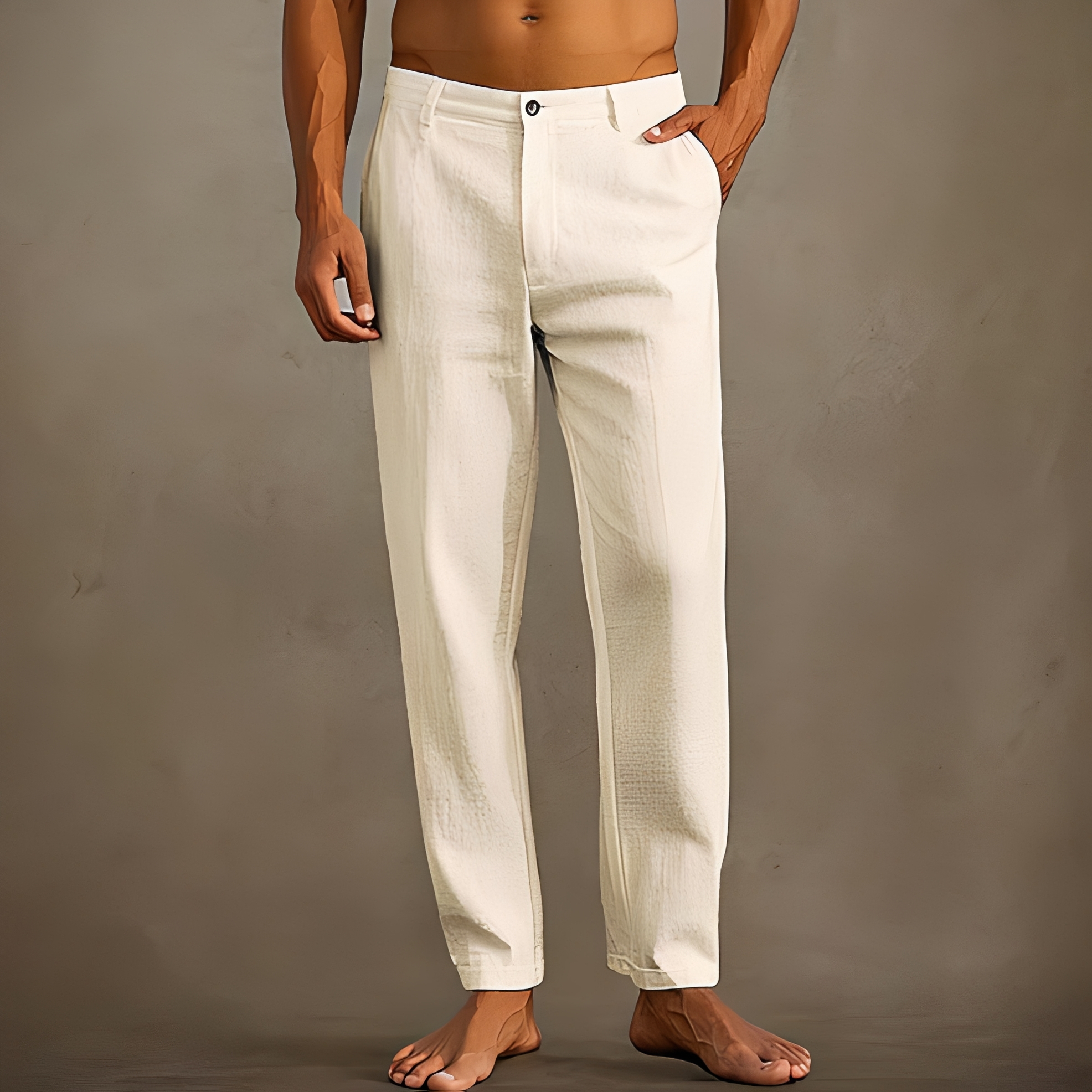 Arjay Men's Lightweight Trousers with Straight Leg - Beige