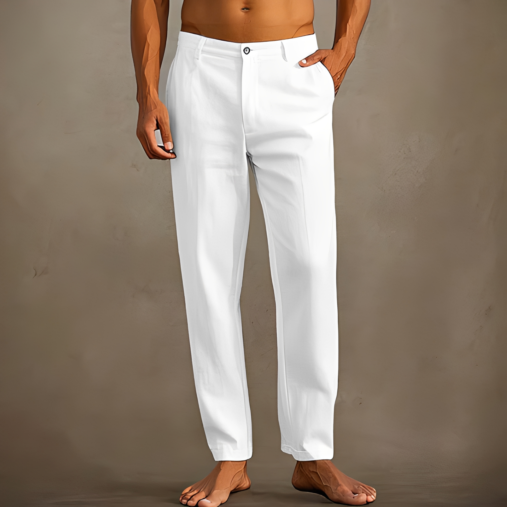 Arjay Men's Lightweight Trousers with Straight Leg - White