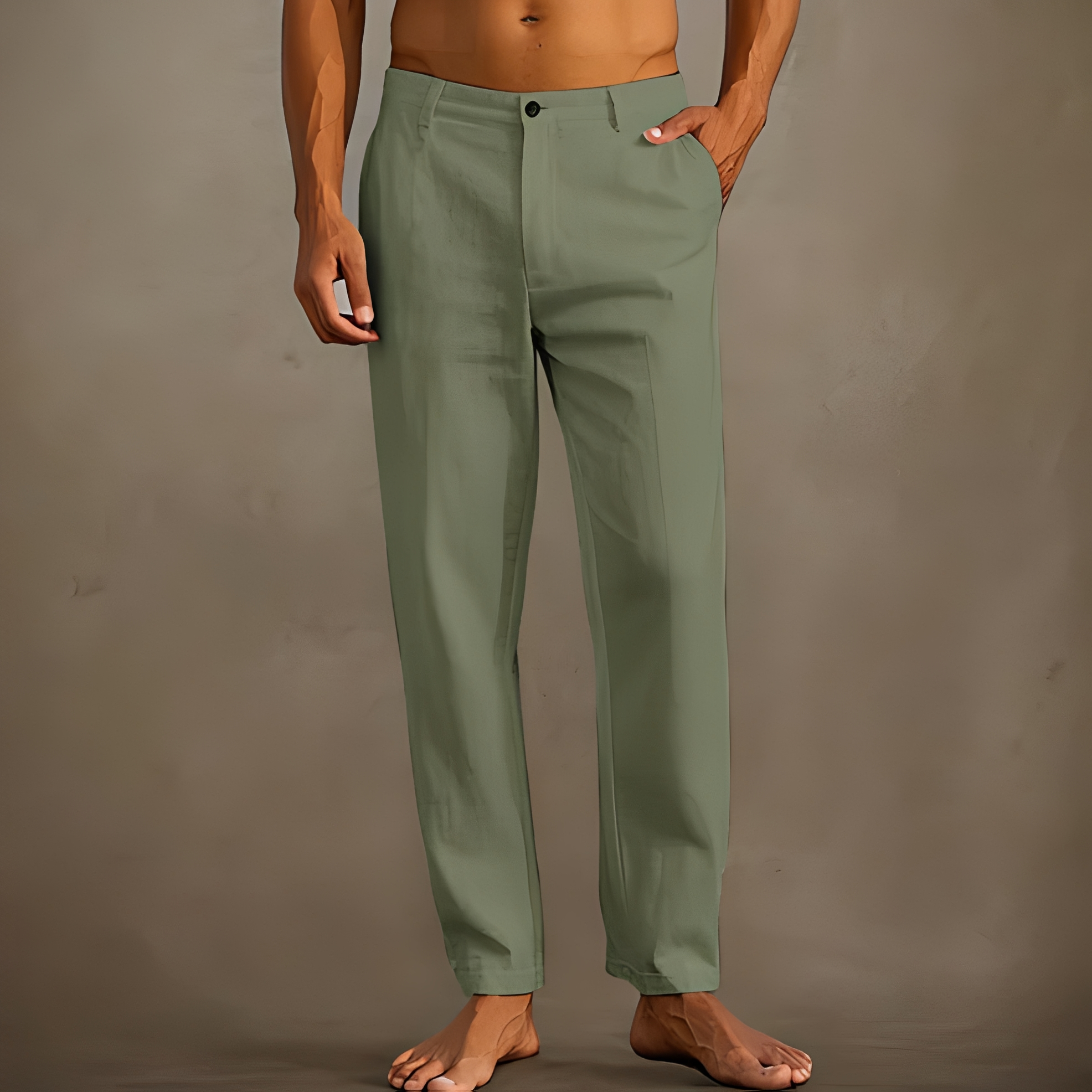 Arjay Men's Lightweight Trousers with Straight Leg - Green