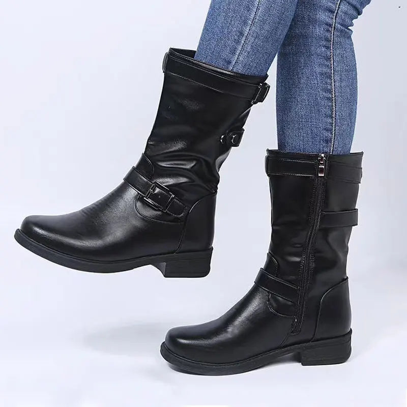 Avelyne Mid-Calf Boots with Cushioned Footbed - Black