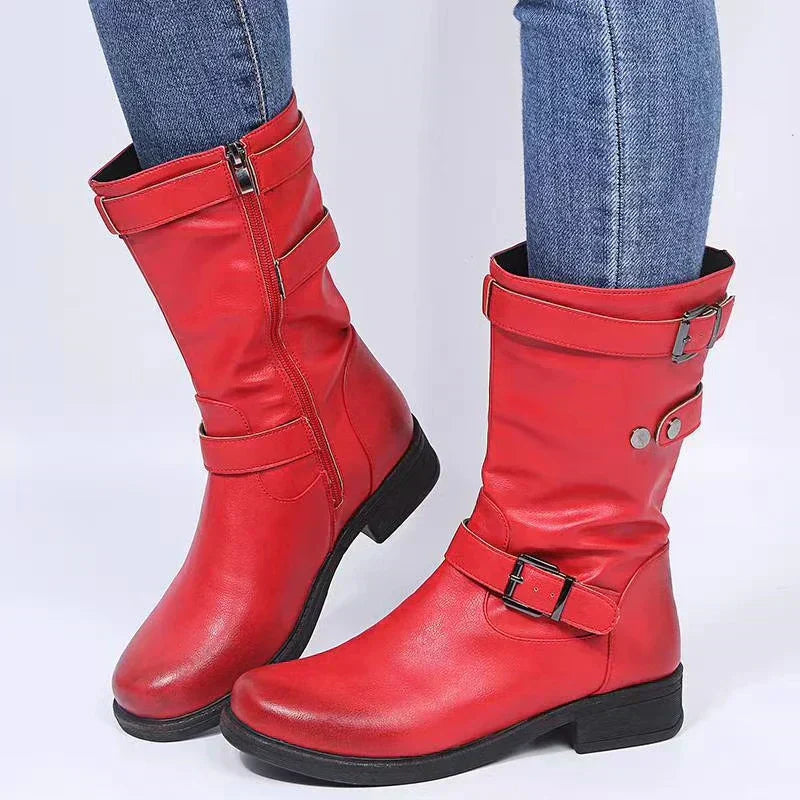 Avelyne Mid-Calf Boots with Cushioned Footbed - Red
