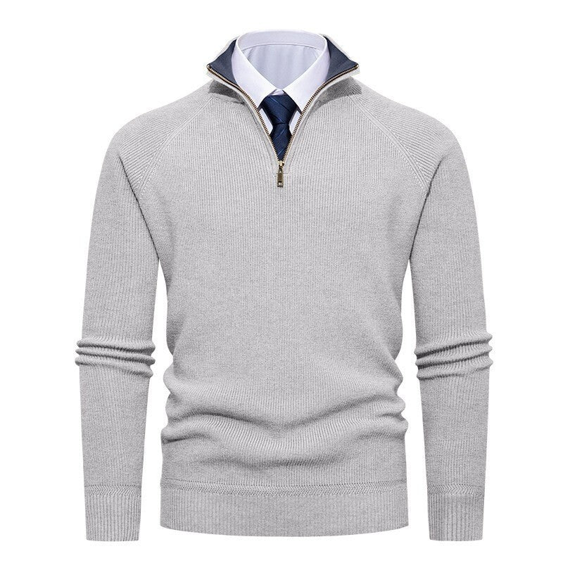 Bernward Men's Ribbed Troyer with Contrast Collar - Light Gray