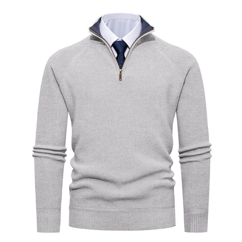 Bernward Men's Ribbed Troyer with Contrast Collar - Light Gray