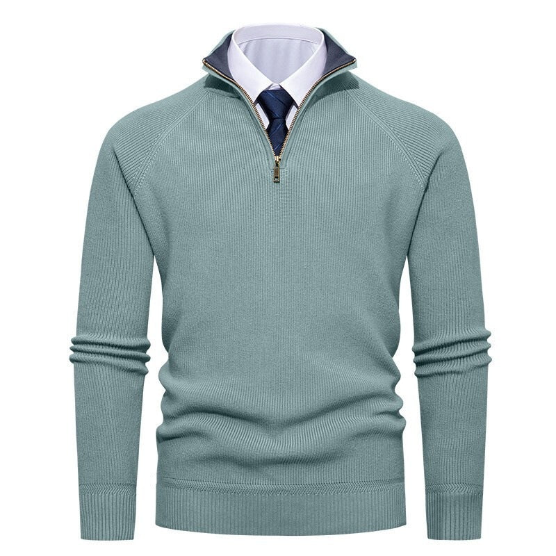 Bernward Men's Ribbed Troyer with Contrast Collar - Green