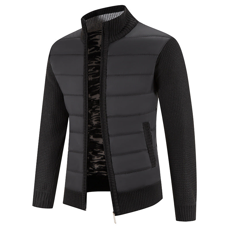Bruno Men's Quilted Bomber Jacket with Knit Sleeves - Dark Gray
