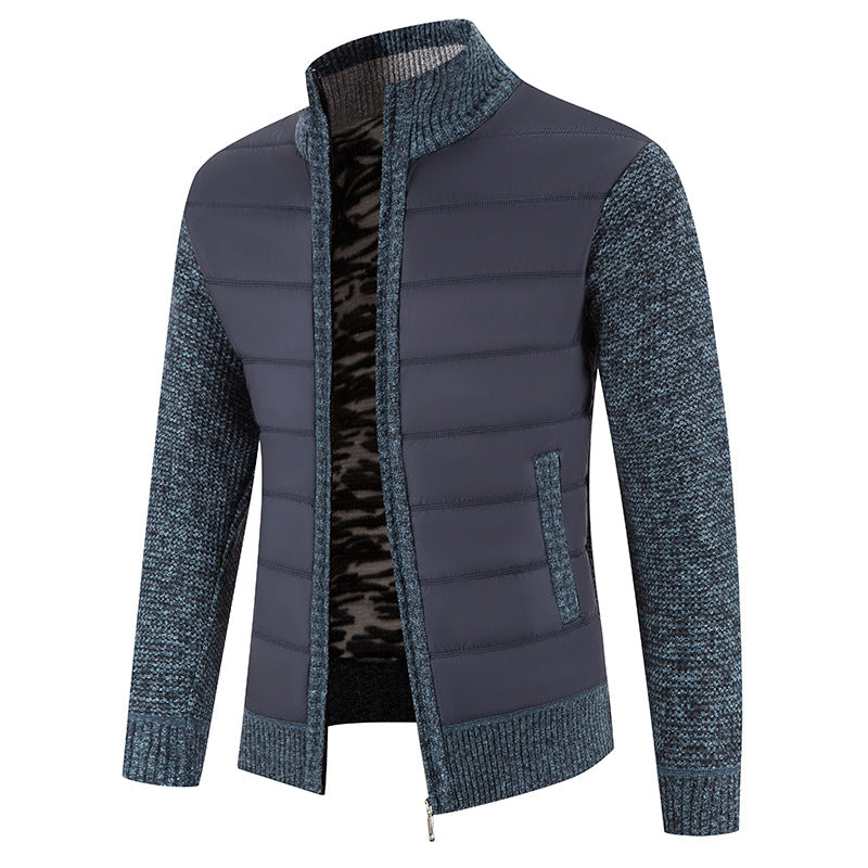 Bruno Men's Quilted Bomber Jacket with Knit Sleeves - Blue Gray