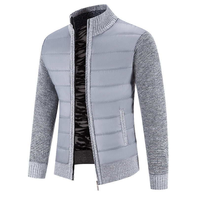Bruno Men's Quilted Bomber Jacket with Knit Sleeves - Light Gray