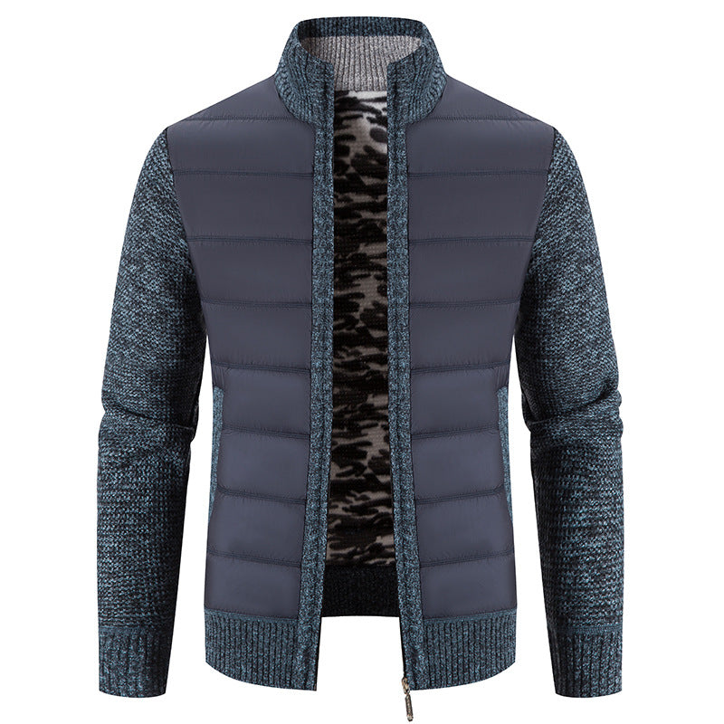 Bruno Men's Quilted Bomber Jacket with Knit Sleeves - Blue Gray